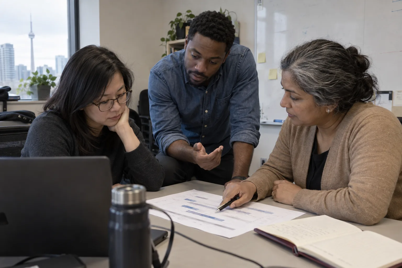 Colleagues discussing project management