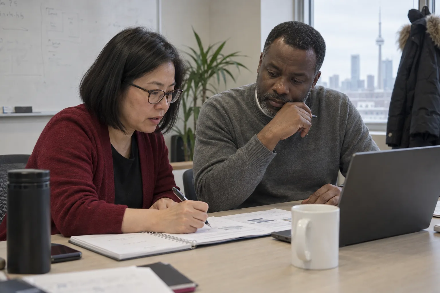 Consultants reviewing a project together in Canada